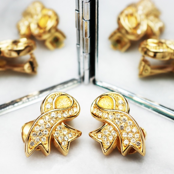 Vintage Christian Dior Crystal Encrusted Earrings - Picture 5 of 16